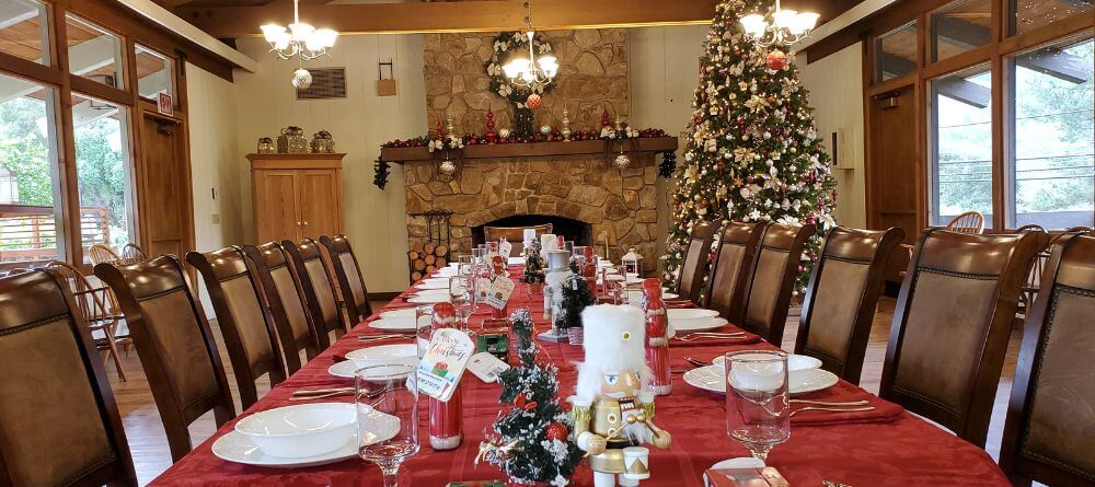 Table set for a Christmas wedding at the Carmel Valley Lodge.